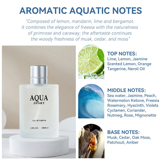 AQUA Perfume for Men EDP 100ML 3.4FL.OZ, Aquatic Aromatic Eau de Parfum, Fresh Lime Musk Ocean Fragrance Spray Men‘s Cologne